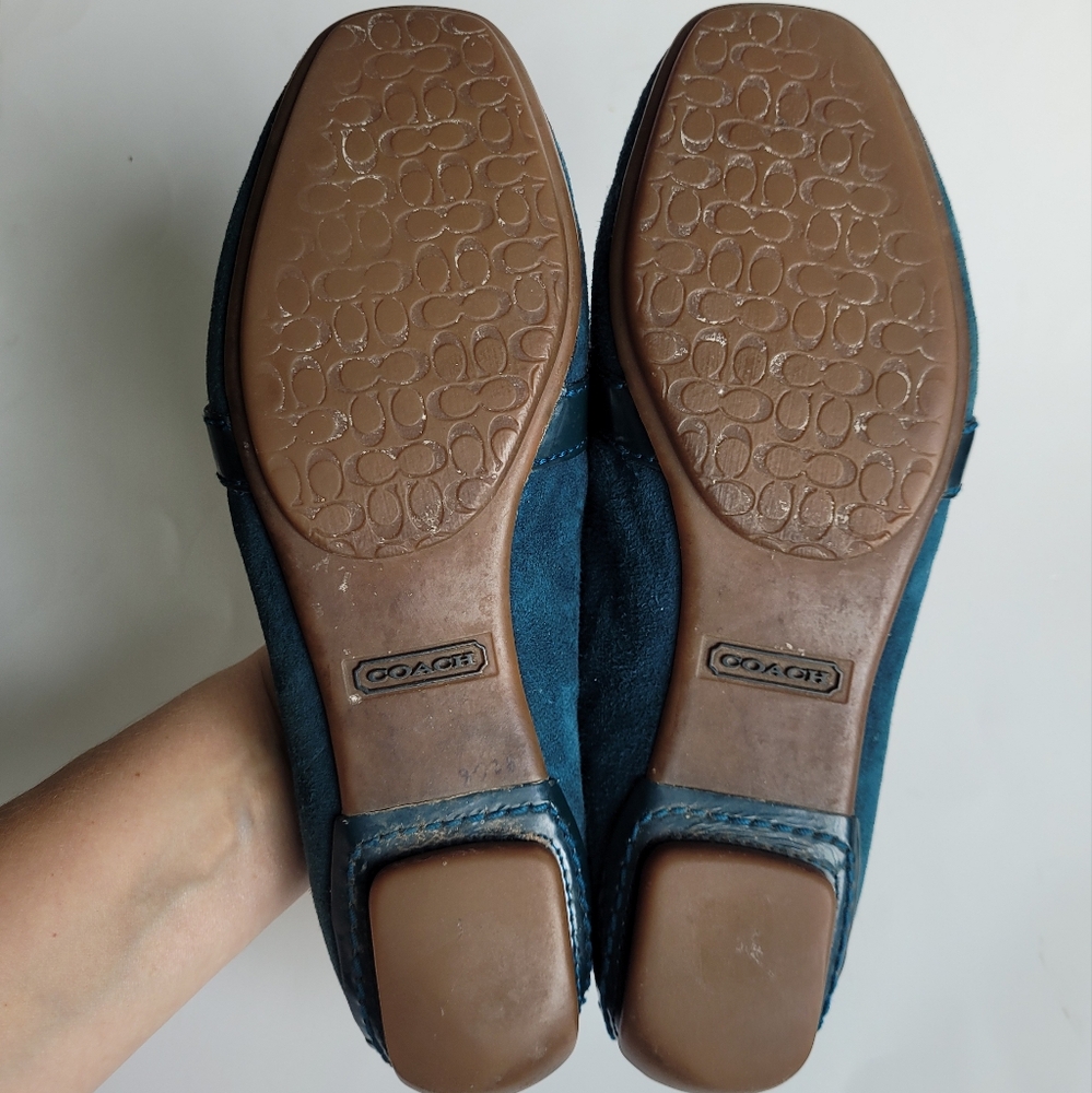 Women's Teal Suede Loafers with Buckle Accent - Picture 8 of 13